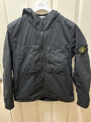 AUTH STONE ISLAND SUPIMA COTTON TWILL STRETCH HOODED JACKET BLACK (SIZE LARGE)