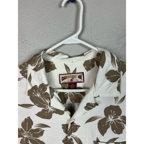 Caribbean Joe Men’s Large White & Brown Hibiscus Hawaiian Shirt 100% Rayon - Picture 3 of 8