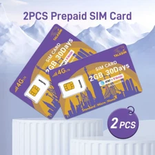 2 PCS TALKSIM 4G Prepaid Data SIM Card for AT&T T-Mobile IoT Device 2GB/30days