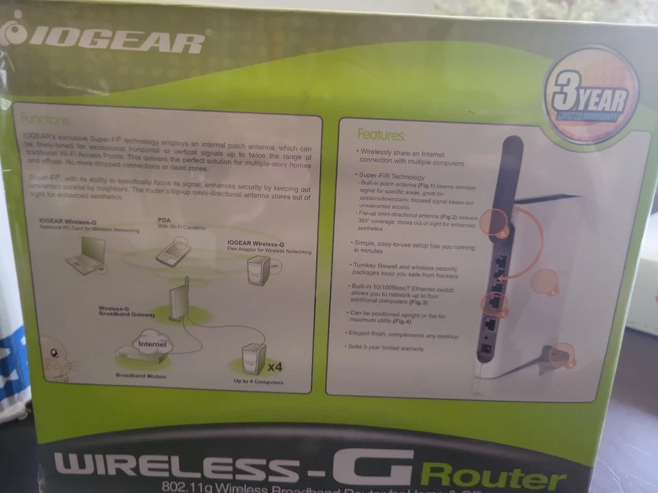 Router inalámbrico G Iogear 802.11g oficina en casa Gwa502 Foto 2 de 3