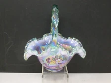 VINTAGE FENTON - HAND PAINTED - LINDA EVERSON - BASKET - IRIDESCENT