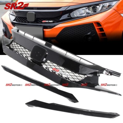 For 16-21 Honda Civic Si Front Grille Mesh Hood Grill Eyelids with mugen emblem