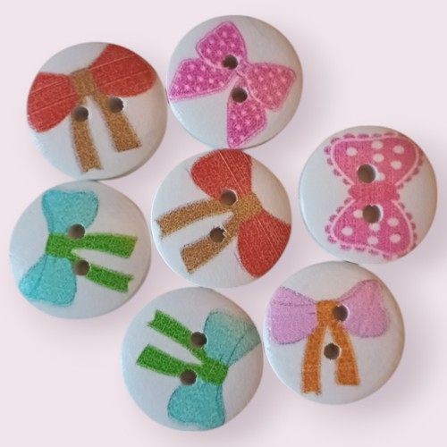 Bow Pattern Round Wooden Buttons Size 15mm Knitting Sewing Children's Buttons - Picture 28 of 38