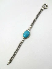 QVC Bold Kingman Turquoise Multi-Row Sterling Silver Bracelet 7 1/4" 
