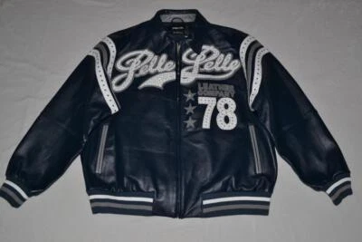 Authentique Pelle Homme Veste Cuir Incrusté Varsity Bleu Marine 3XL Neuf - Photo 1/4