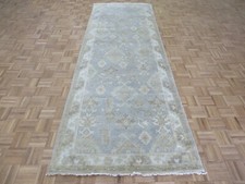 4'1 x 11'9 Wide Runner Hand Knotted Sky Blue Turkish Oushak Oriental Rug G12207