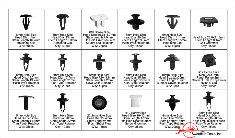 Фиксаторы Swordfish 60250 - 408 шт в ассортименте для Nissan - Изображение 2 из 2