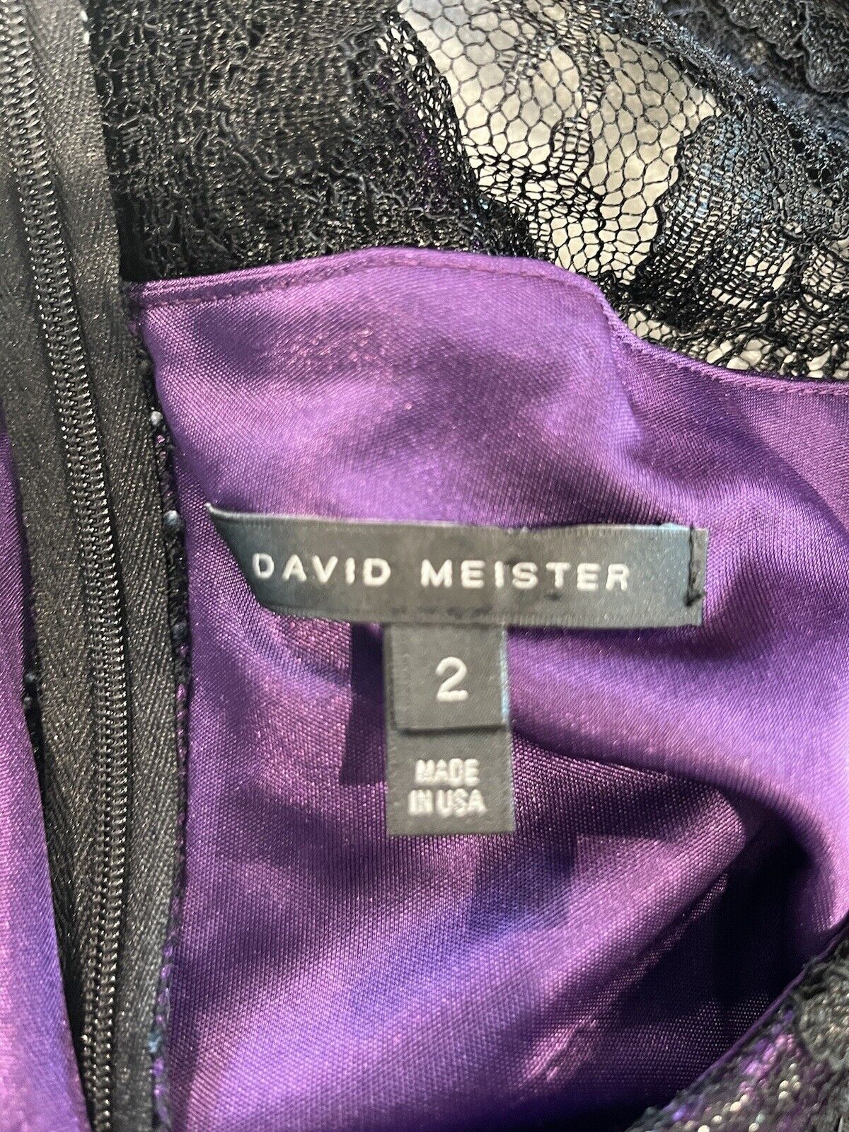 david meister Women 2 Black Purple Lace Long Slee… - image 9