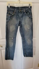 Flypaper Jeans Mens/Boys 28x27 Straight Blue Denim Western Embroidered