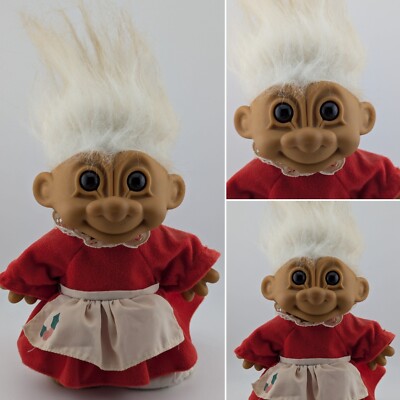 Vintage 90s Russ 10'' Troll With Christmas Apron Doll Figure Collectable Toy RARE