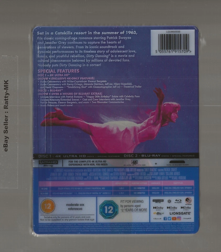DIRTY DANCING - UK EXCLUSIVE 4K UHD + BLU RAY STEELBOOK - NEW & SEALED - Image 2 of 3