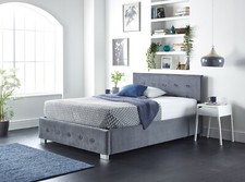 Aspire Beds Upholstered Side Opening Storage Ottoman Grey Linen Velvet Fabrics