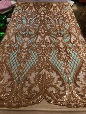 Gold Green 4way stretch sequin Lace fabric 50 Width Sold By The Yard