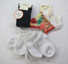 Lot Of 11 Girls Socks Crew  Ankle Length Stretch Multicolored Sizes 4.5-8.5