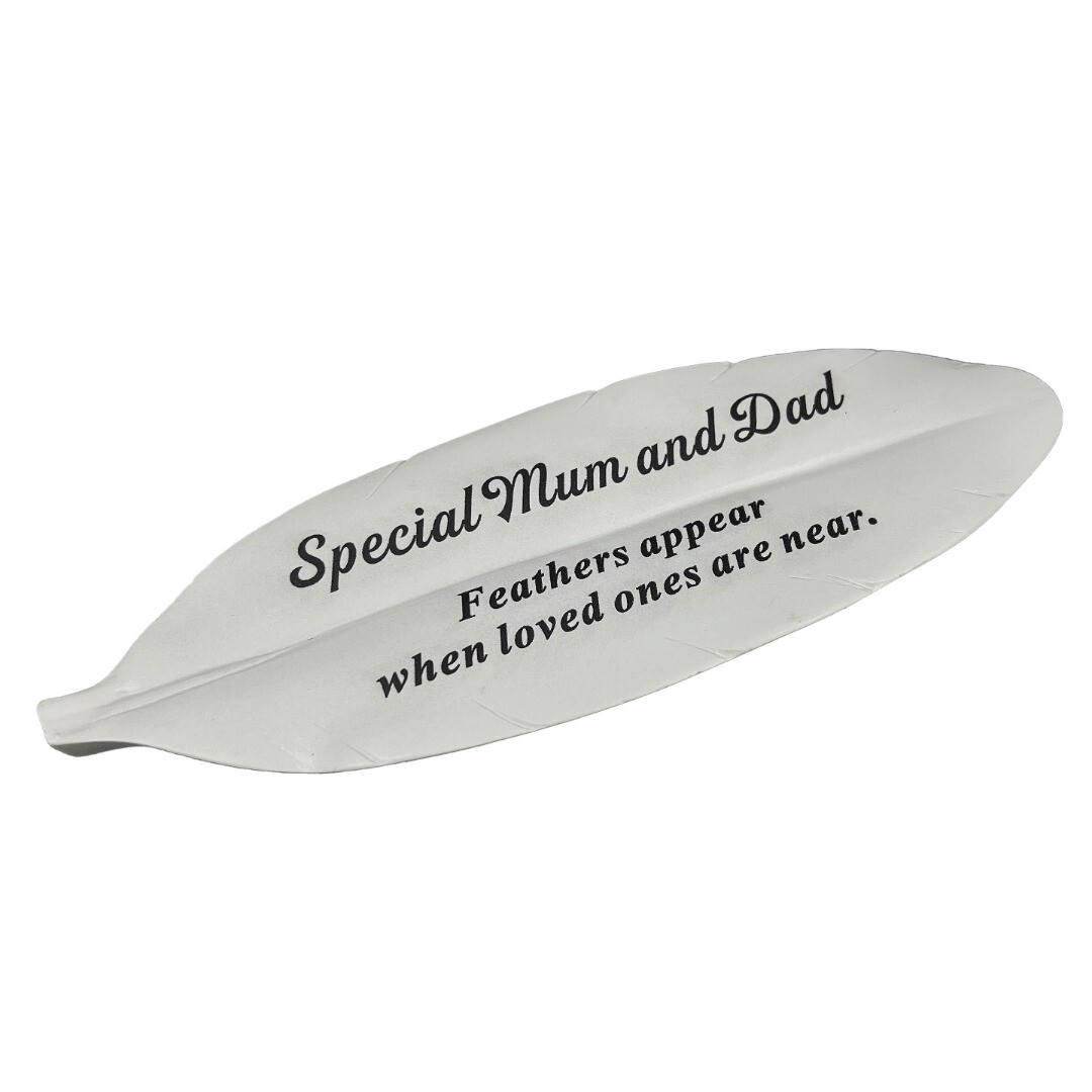 Special Mum and Dad Feather Graveside Grave Memorial Ornament Verse Plaque Feath