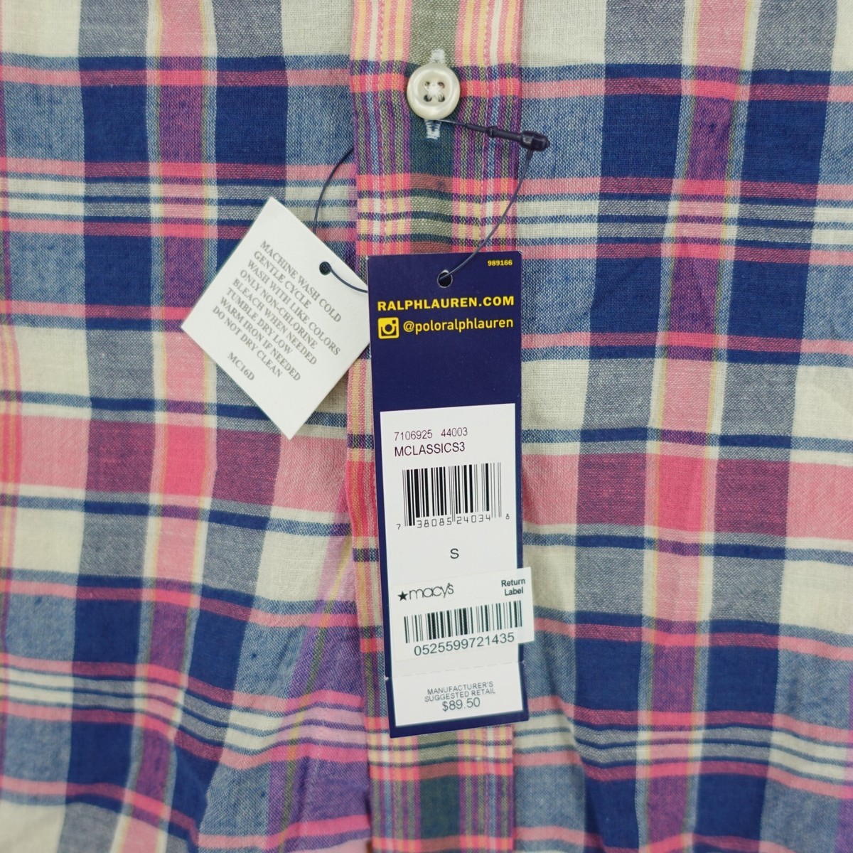 NWT Ralph Lauren Polo Indian Madras Shirt Men Small Pink