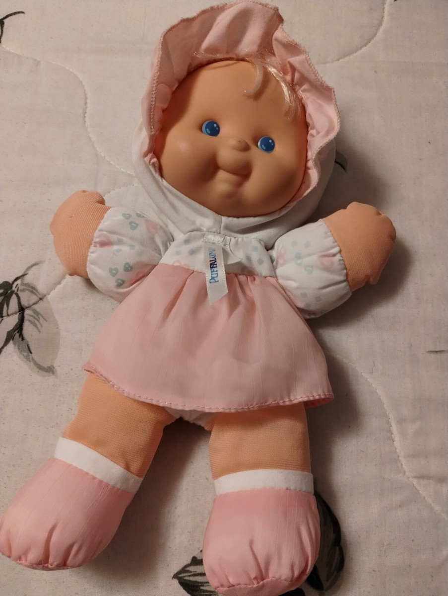 Vintage 1994 Puffalump Pink Baby Girl Doll Fisher Price Blue Eyes Rattle