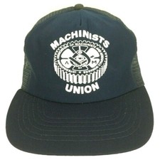 Vtg Machinists Union Hat Logo Mesh Foam Made USA Snap Back Trucker Baseball Cap