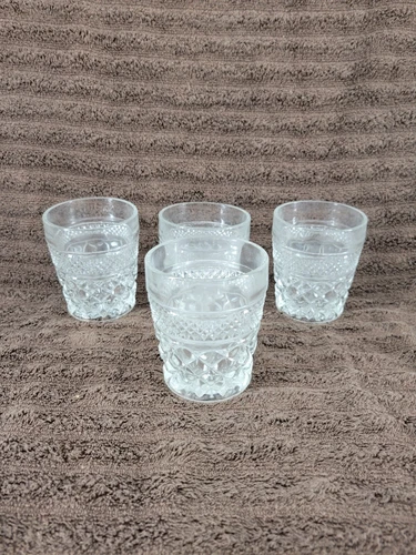 Vtg Set of 4 Anchor Hocking Wexford Clear Pressed Tumblers Glass Old Fashion  4"