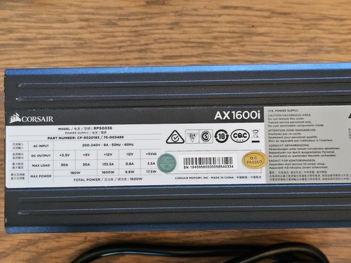 Corsair AX1600i 1600W Digital ATX Power Supply 80 PLUS Titanium Modular - Photo 3/3