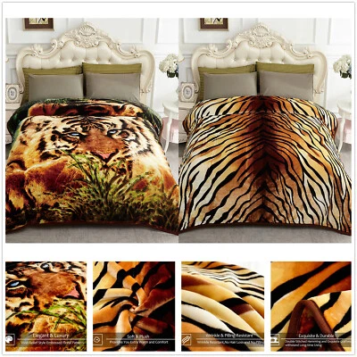 Queen/King Sizes Korean Mink Blanket Thick Reversible Tiger Design Warm Throw