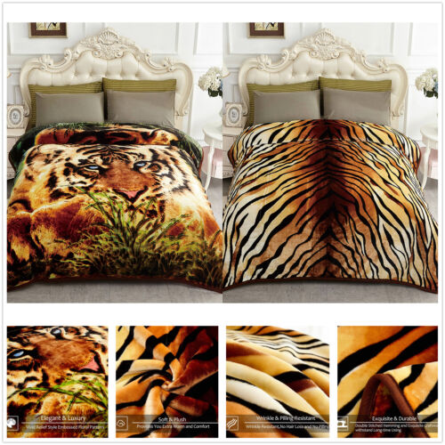 Queen King Mink Blanket Korean Style Reversible Tiger Printed Blanket Warm Bed - Afbeelding 1 van 79