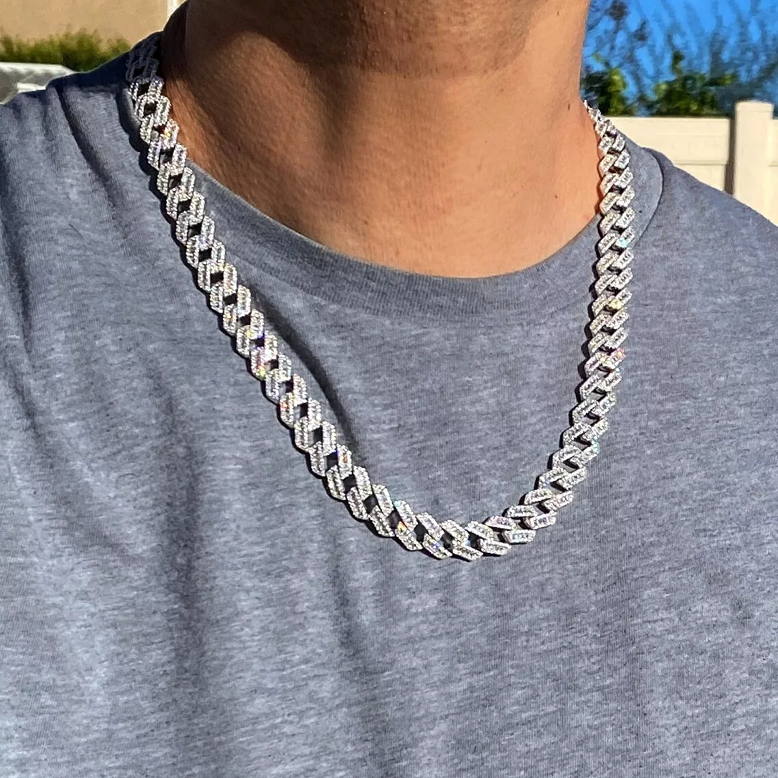 Solid 925 Silver Diamond Cut Flat Miami Curb Cuban Link Chain