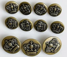 11 Pieces Antiqued Bronze Crown Metal Blazer Button Set Suits Coat Jacket