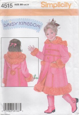 Simplicity Schnittmuster 4515 Daisy Kingdom Mantel Mütze Fell Mädchen Größe 5-8 Neu