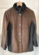 Bob Mackie Wearable Art Fleece Jacket S Black Orange High Fur Collar Lined Vtg
