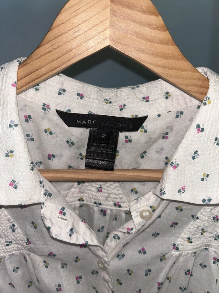 Camisa Marc Jacobs Talla 2 Blanco Lino Estampado Cuello Foto 4 de 4
