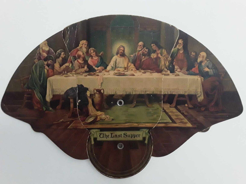Vintage LAST SUPPER Hand Fan Johnson Funeral Home Frenchtown NJ VG condition