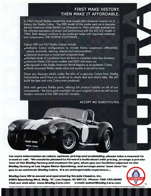 COBRA 289 Street 289 FIA 427 S/C Cobra Sportscar Prospekt Brochure Sheet USA AO 