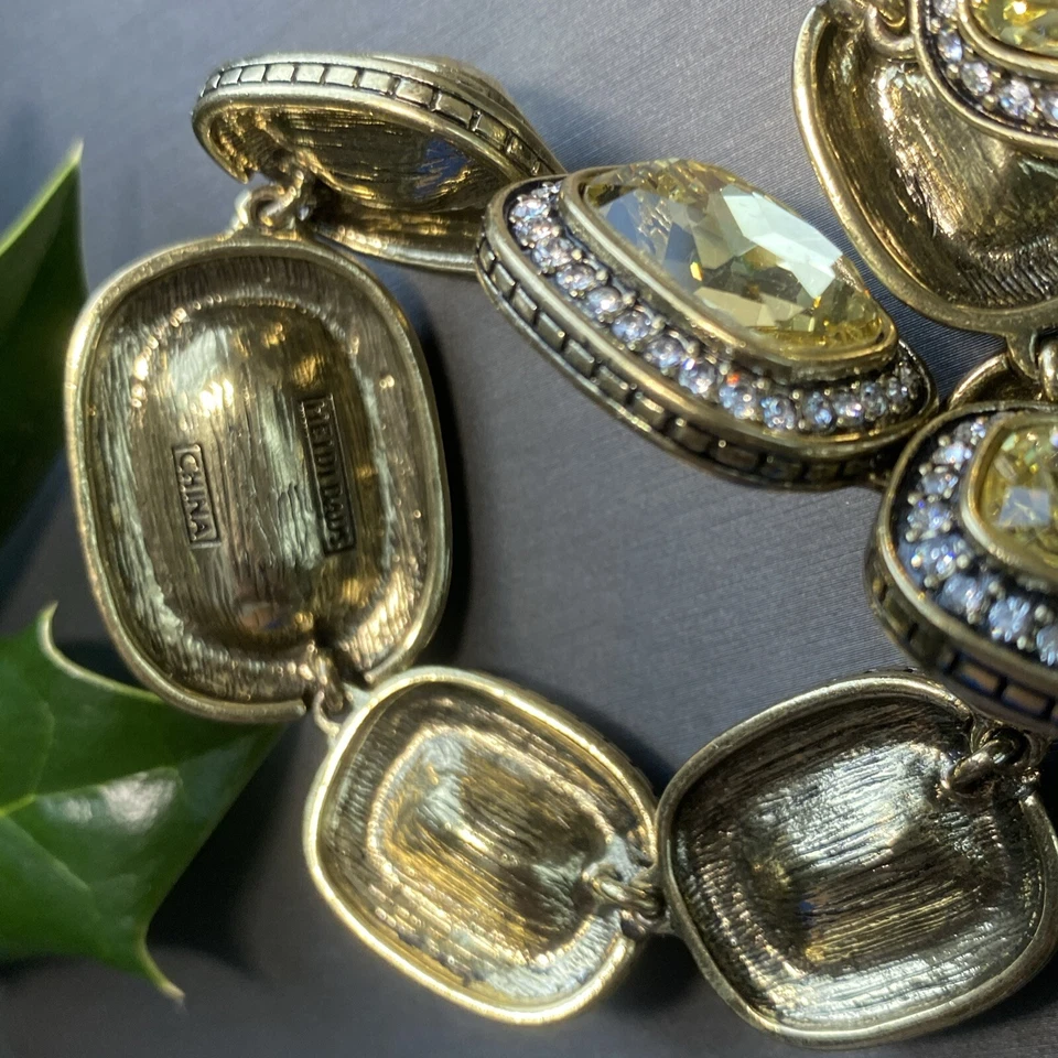 Collar HEIDI DAUS Vintage Joyería Patrimonial Bronce Champagne Cristal ENORME 16-20" Foto 3 de 4