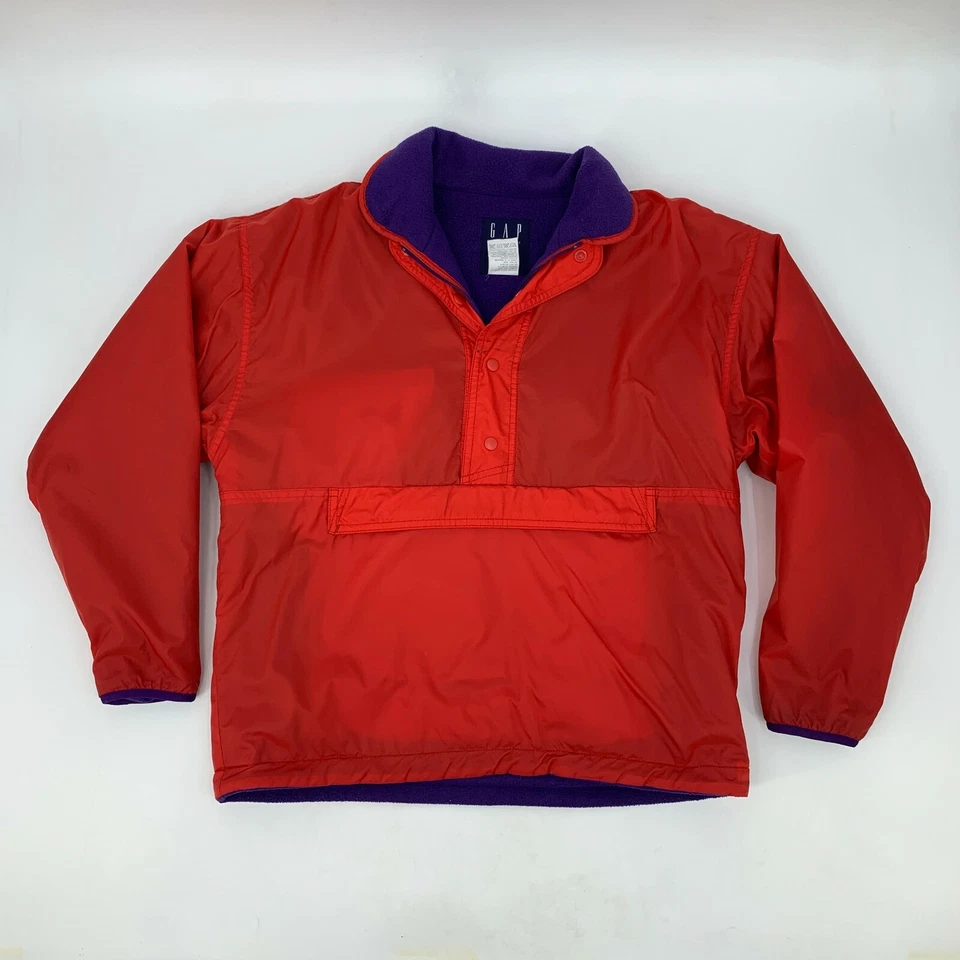 Vintage Gap Fleece Mens S Small Red Anorak 1/2 Button Arctic Light Pullover 90s - Image 2 of 4