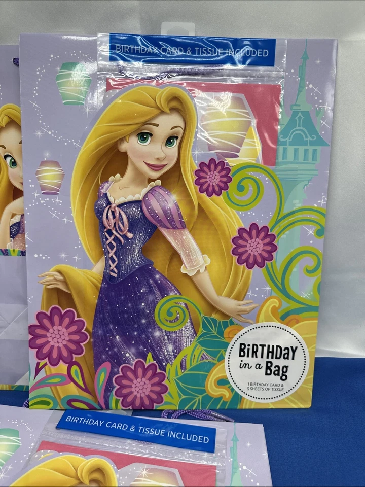 Hallmark/Disney | Princesa Rapunzel “Cumpleaños en una bolsa” Bolsas de regalo Lote de 4 Foto 3 de 4