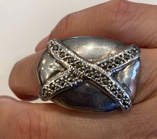Sterling Silver and Marcasite Ring Large Designer Size 6 Very Unique