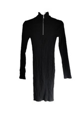 Collusion Black Dress Mini Short Zip High Neck Ribbed Long Sleeve Goth Size 6