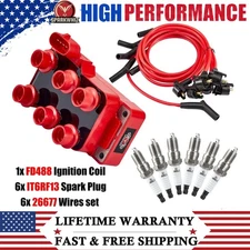 1x Ignition Coil FD488 + 6x Spark Plug+ 6x Wire Set for Ford F-150 Mazda Mercury
