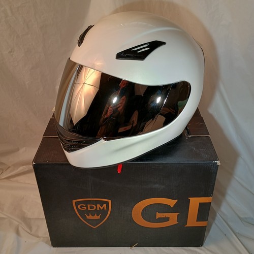 White Motorcycle Helmet GDM Brand New L Intercom Bluetooth Headset W/ 3 Shields - Picture 2 of 5