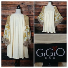 Gigio Peasant Top Size L Living Free Boho Wing Bell Sleeve Oversized NWT