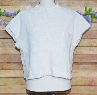 Olivaceous Ladies White Crop Cap Sleeve Sweater Top Size L Ribbed Mock Neck
