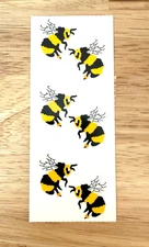 Strip of Three Vintage 80s Mrs Grossman's Yellow & Black Bumblebee Stickers