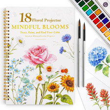 Watercolor Workbook for Beginners,18 Floral Water Coloring Book,Relaxing  Easy