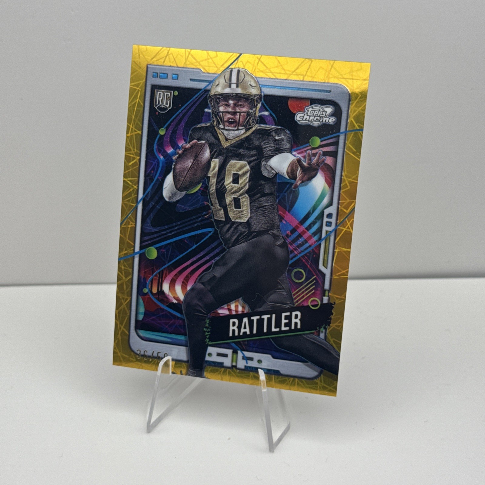 2024 TOPPS CHROME COSMIC SPENCER RATTLER /50 GOLD SSP RC ROOKIE SAINTS #164