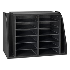 Black 12-Compartment Sorter: Wooden Literature Organizer for Office & Home Use
