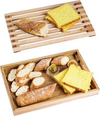Wood Bread Cutting Board With Slicer, Crumb Tray and Holder - Serving Tray