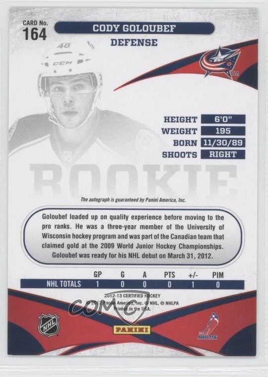 2012 Certified Freshman Signatures Mirror Gold /25 Cody Goloubef #164 Rookie RC - Image 2 of 2