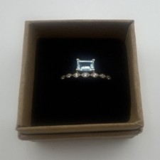 Aquamarine Emerald Cut Light Blue Prong Set 925 Sterling Silver Ring Sz 8