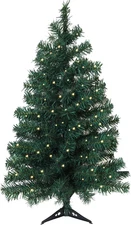  Pre-Lit Christmas Pine Tree with LED Warm Lights,Metal Hinges & Foldable Base,
